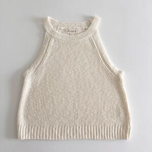 Marled Cream Knit Halter Tank Top Women’s Size L Textured Sleeveless Sweater